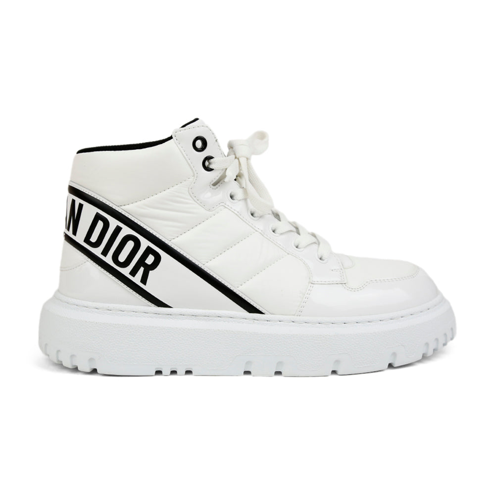 Christian Dior White D-Player Nylon & Patent Leather High Top Sneakers