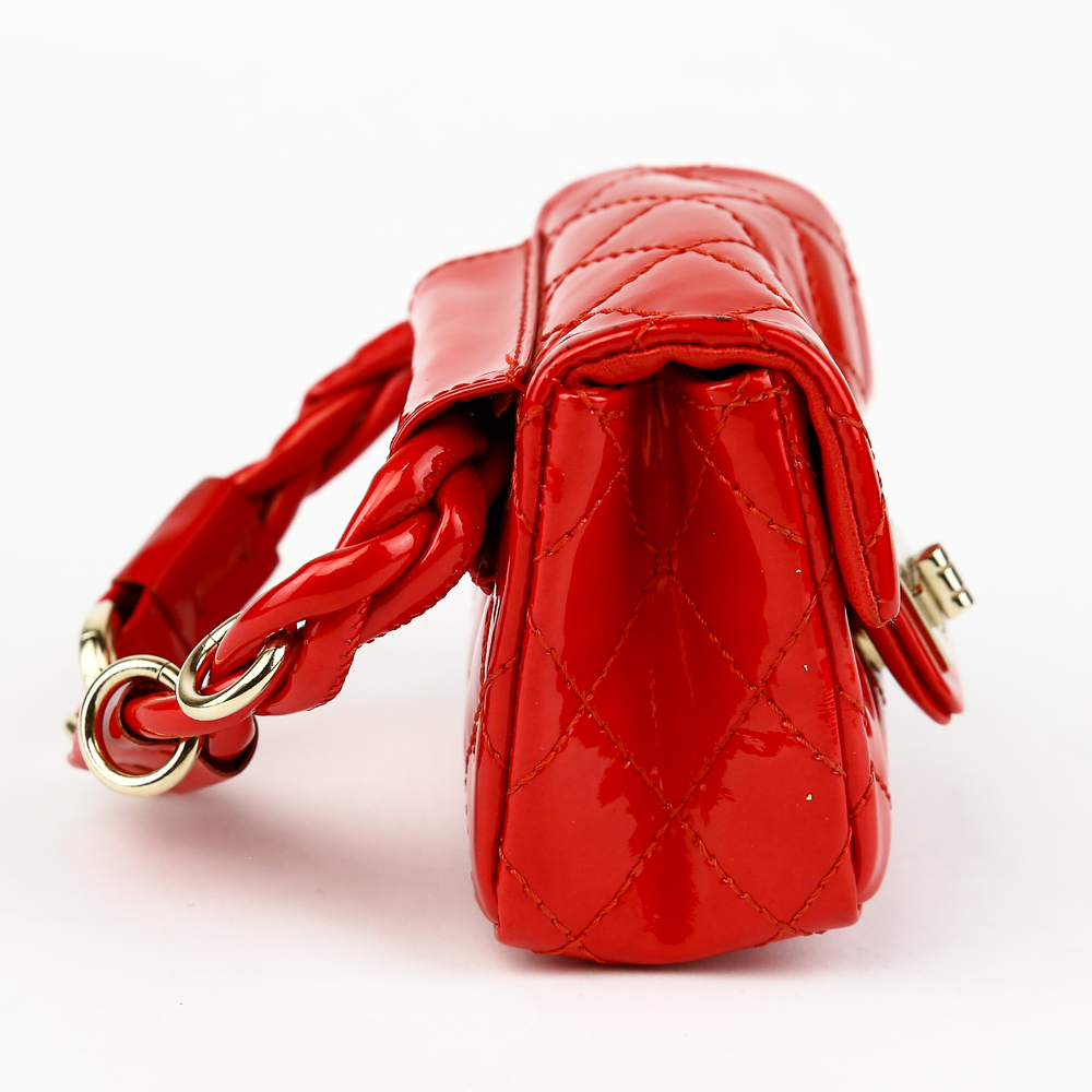 side view of Chanel Red Quilted Patent Leather 2.55 Mini Ankle/Wrist Bag