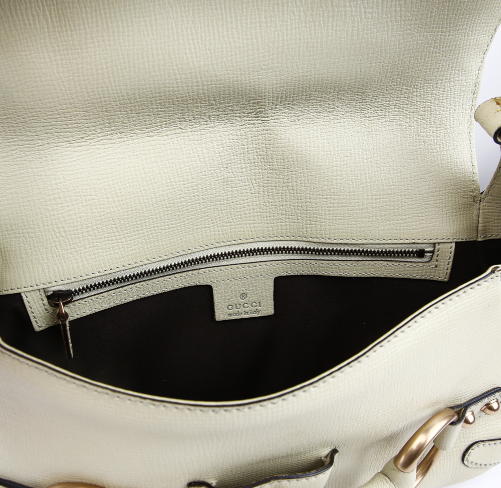 Gucci Cream Leather Horsebit Chain Shoulder Bag