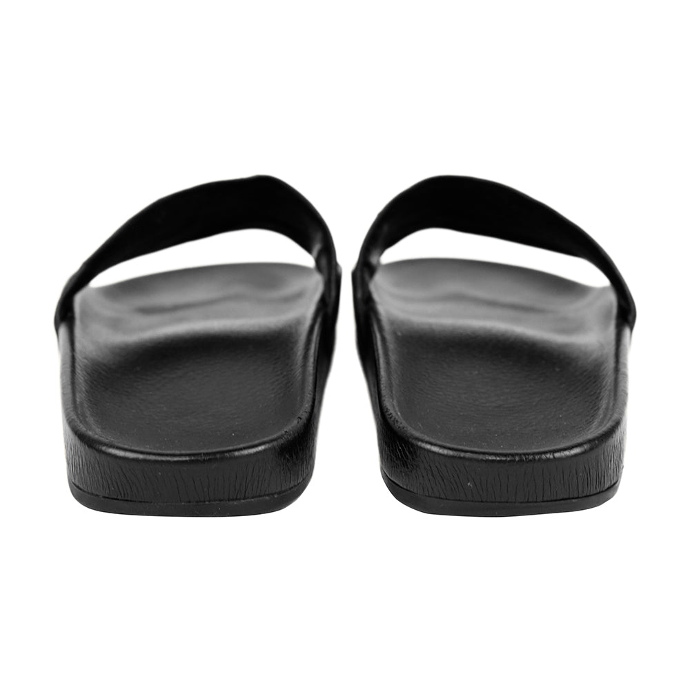 Balenciaga Black Leather Logo Slide Sandals