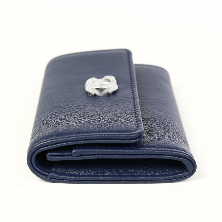 Side view of Chanel Navy Leather Lucky Clover Card Case