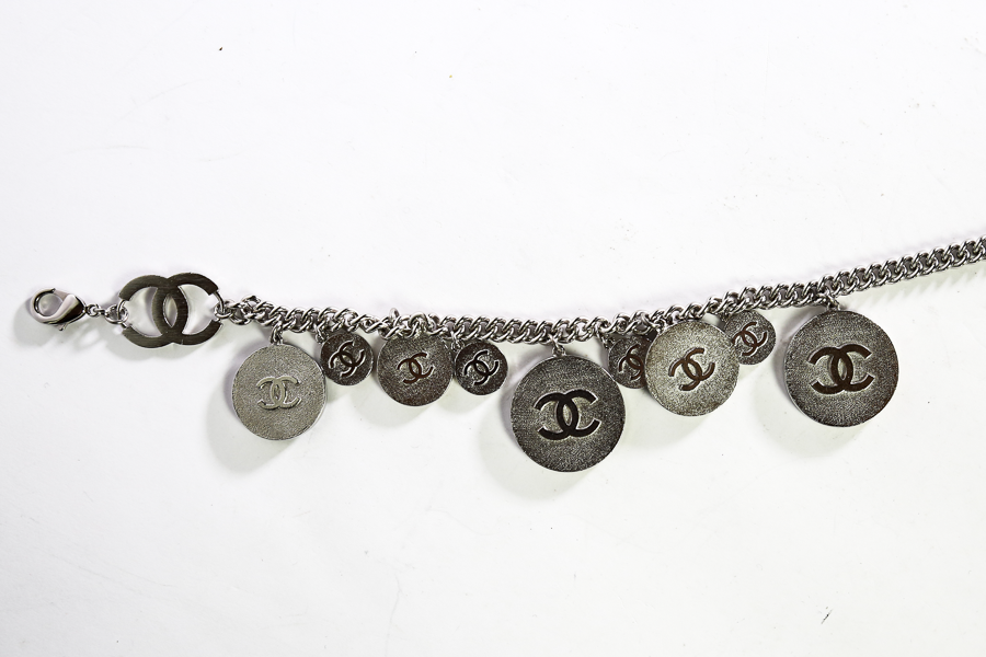 Back view of Chanel Silver Paris Monuments Charm Belt