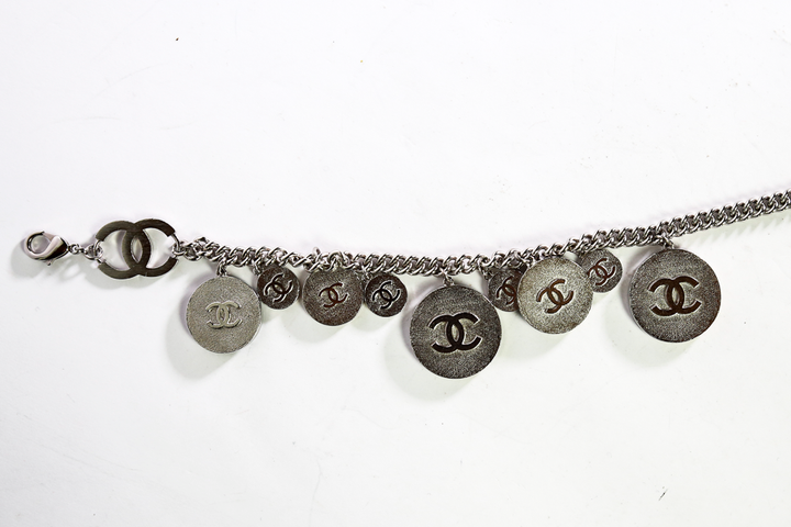 Back view of Chanel Silver Paris Monuments Charm Belt