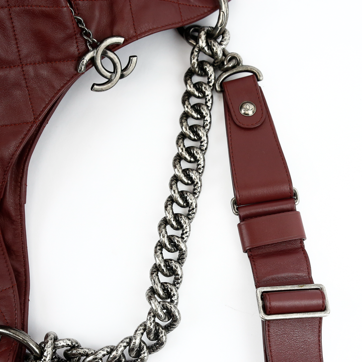 strap view of Chanel Coco Pleats Burgundy Leather Hobo Bag