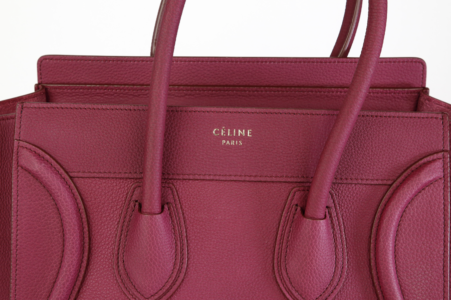 Logo stamp view of Celine Berry Baby Drummed Clafksin Leather Micro Luggage