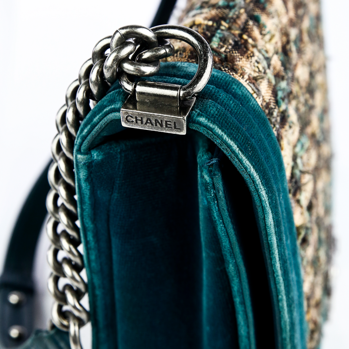 Chanel Emerald Green Velvet & Tweed Large (2013-'14) Boy Bag