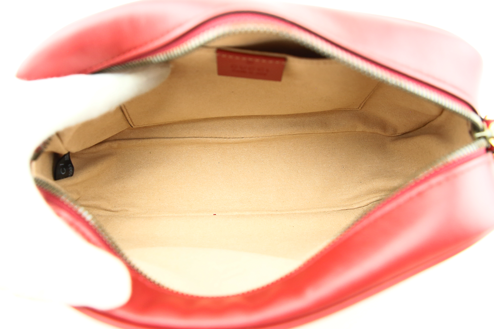 interior view of Gucci Red Leather GG Marmont Small Matelasse Shoulder Bag
