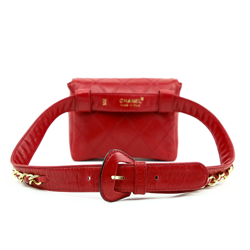 back view of Chanel Vintage Red Leather Belt Bag
