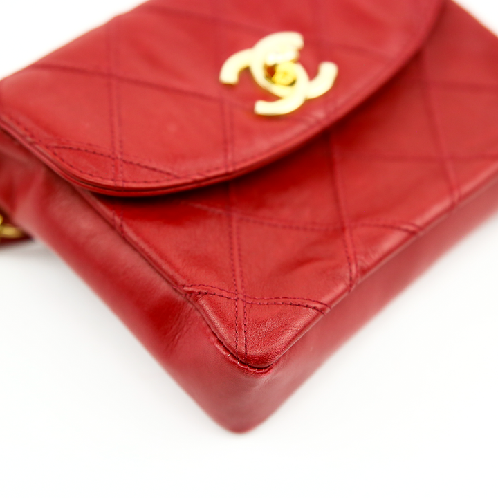 corner view of Chanel Vintage Red Leather Belt Bag