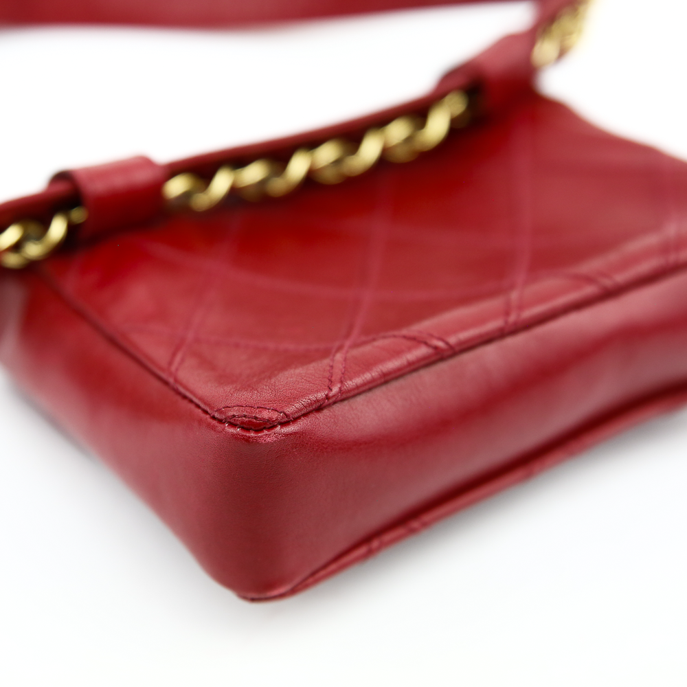 corner view of Chanel Vintage Red Leather Belt Bag