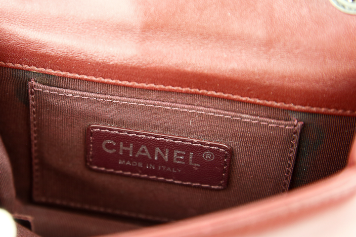 interior view of Chanel Burgundy Boy Brick Flap Bag