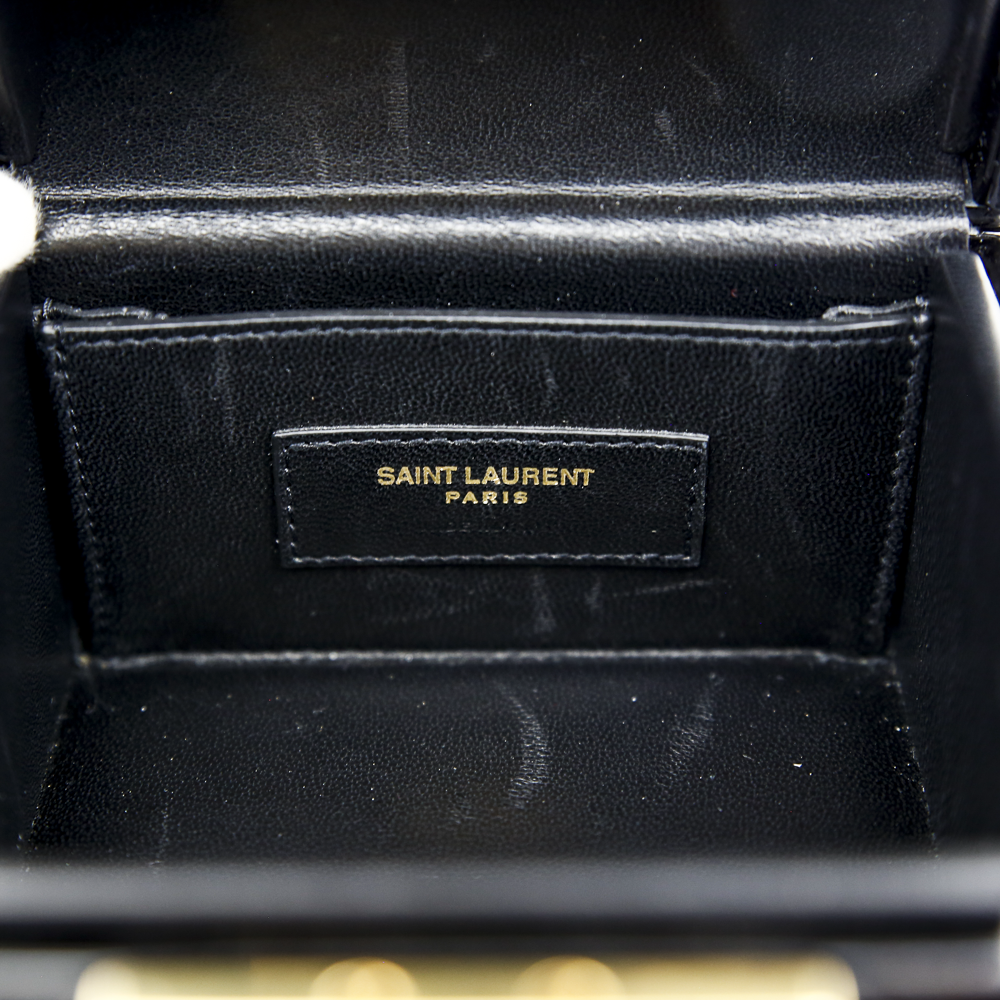 interior view of Saint Laurent Black Patent Jerry Cube Box Clutch