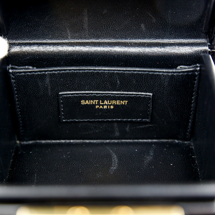 interior view of Saint Laurent Black Patent Jerry Cube Box Clutch