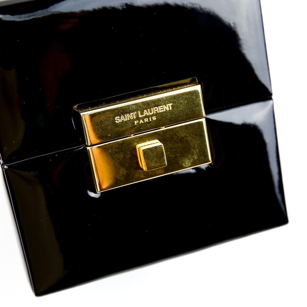 lock view of Saint Laurent Black Patent Jerry Cube Box Clutch