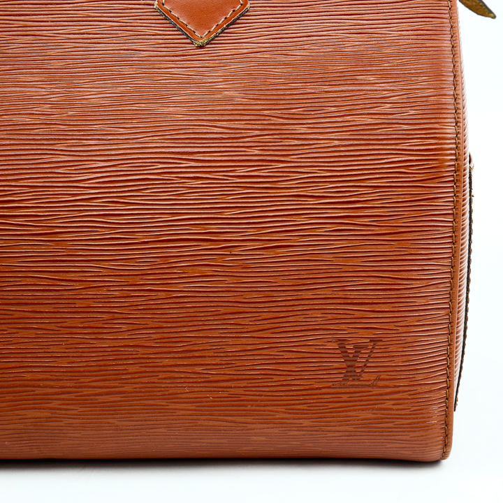 logo view of Louis Vuitton Kenyan Fawn Brown Epi Speedy 30 Handle Bag