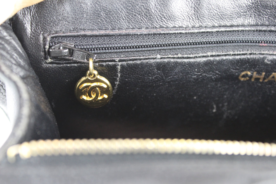 Inside View of Chanel Vintage Black Caviar Leather Tote Bag 97'-99'