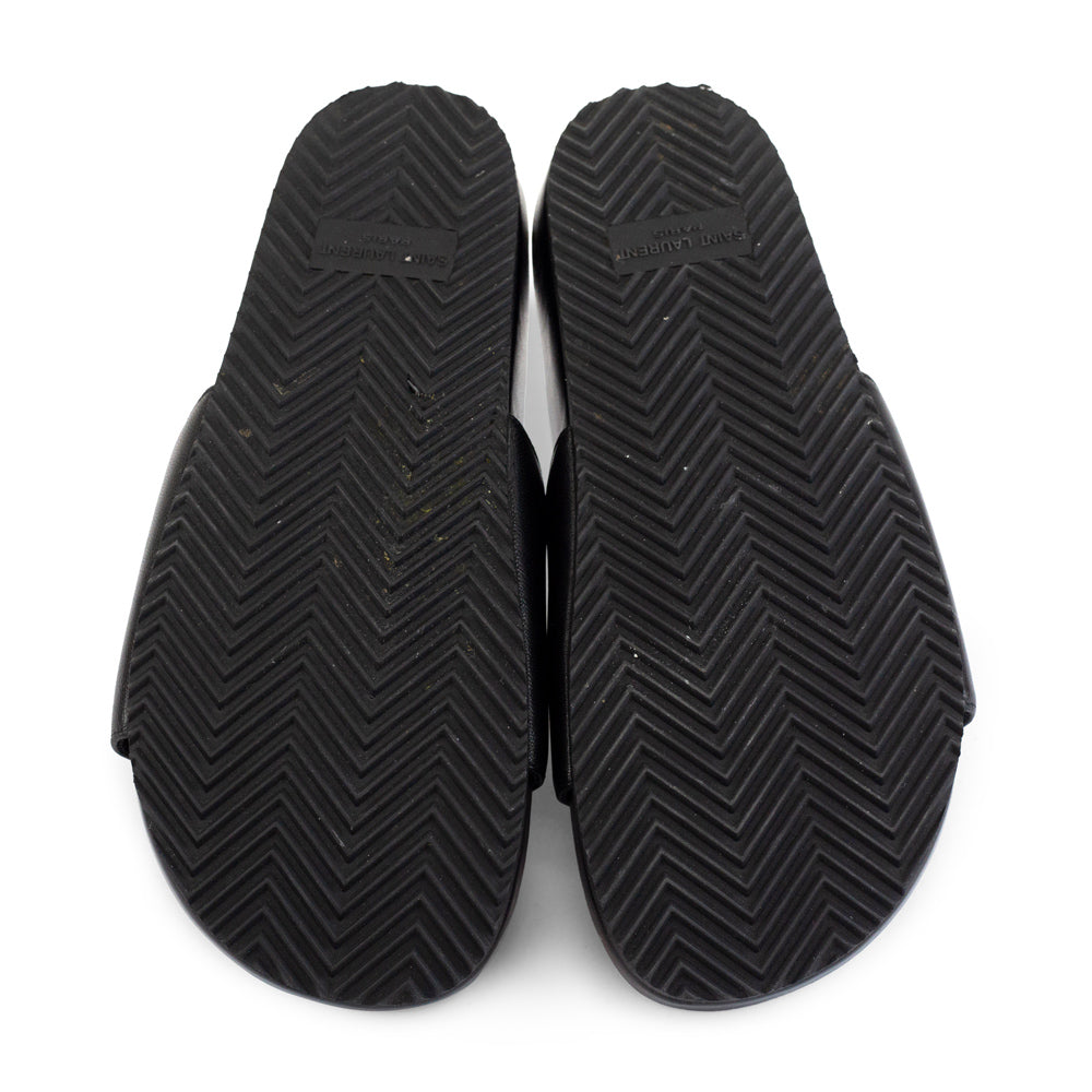 Saint Laurent Joan YSL Brooch Slide Sandals