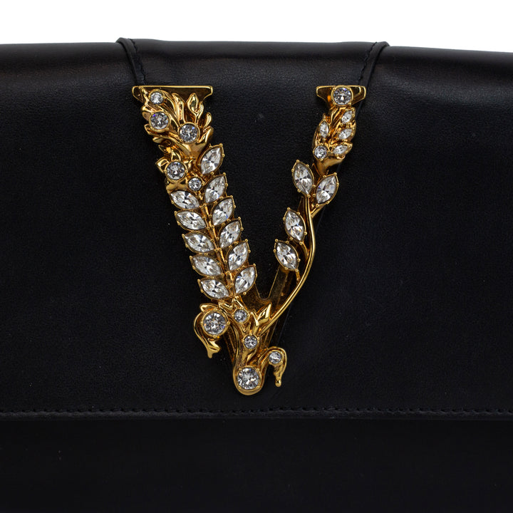 Versace Virtus Black Leather Crystal Clutch