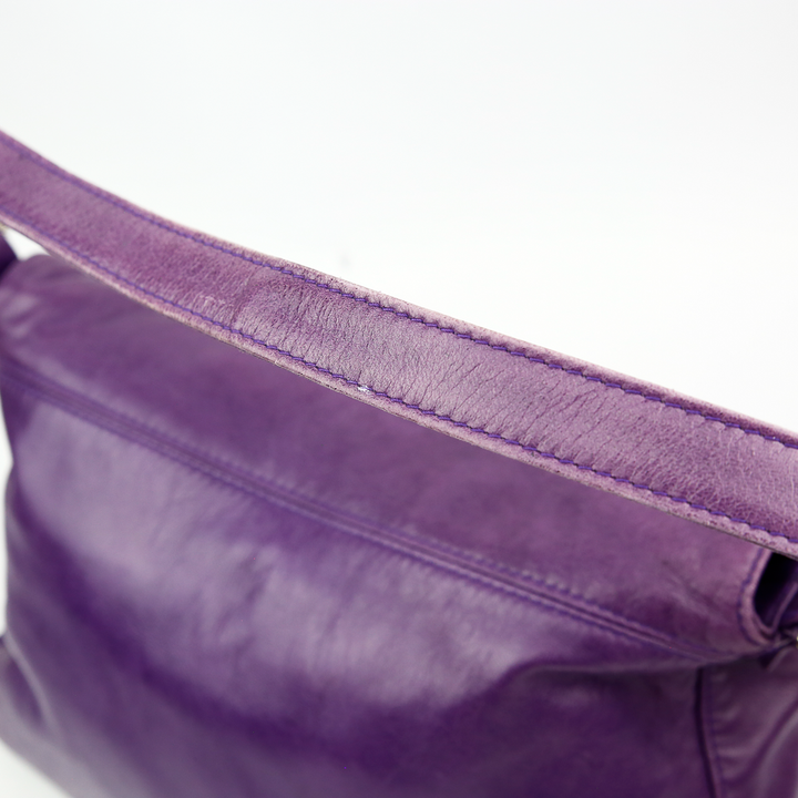 Handle view of Fendi Mama Forever Baguette Purple Leather Bag