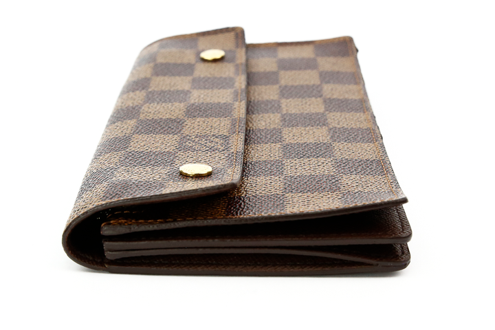 Side view of Louis Vuitton Damier Coated Canvas Double Snap Wristlet Wallet