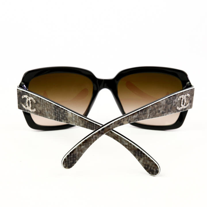 Back view of Chanel Gray Square Tweed Print Sunglasses