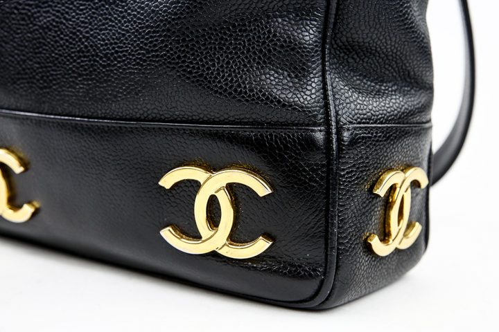 Corner view of Chanel Black Caviar Leather Triple CC Vintage Shoulder Bag