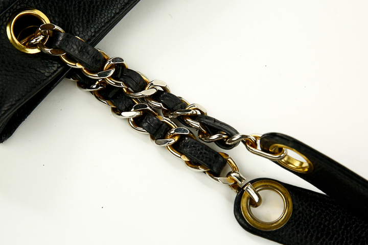 Strap view of Chanel Black Caviar Leather Triple CC Vintage Shoulder Bag