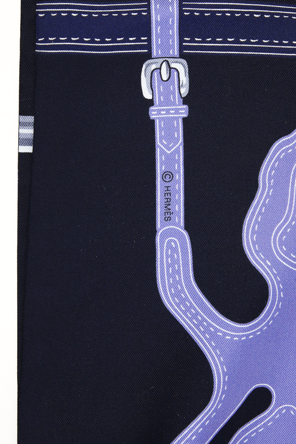 Hermès Maxi Twilly Navy & Silver Print Scarf