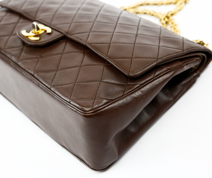 corner view of Chanel Chocolate Brown Vintage Medium Double Flap Bag