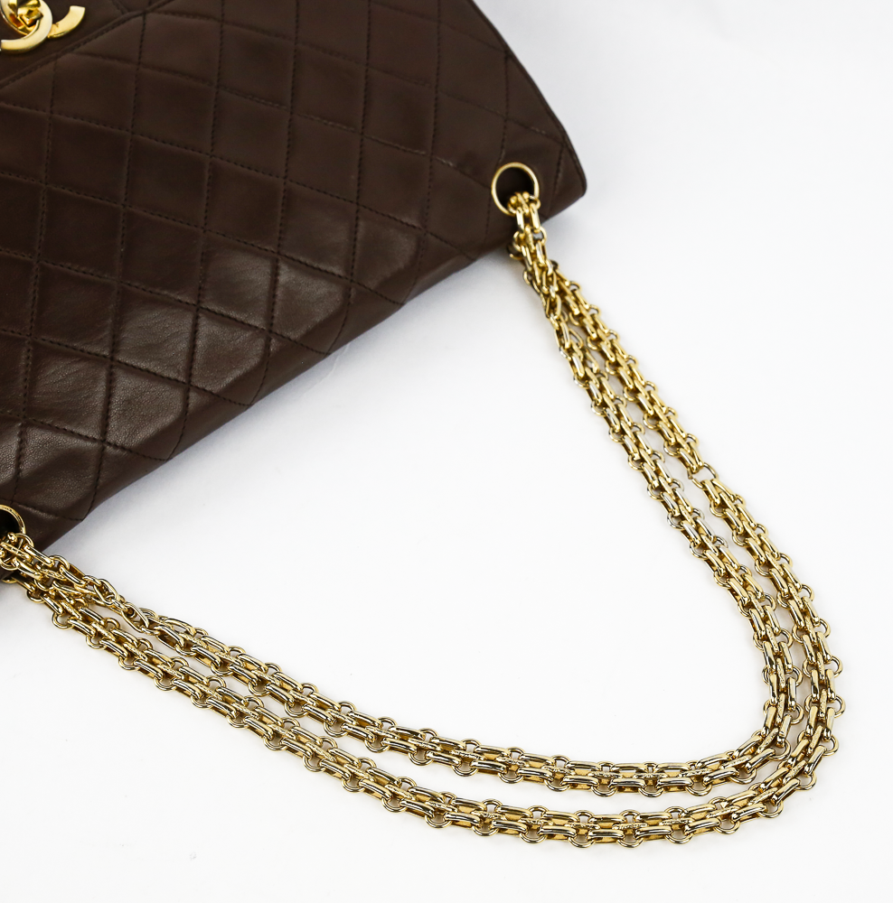 chain view of Chanel Chocolate Brown Vintage Medium Double Flap Bag