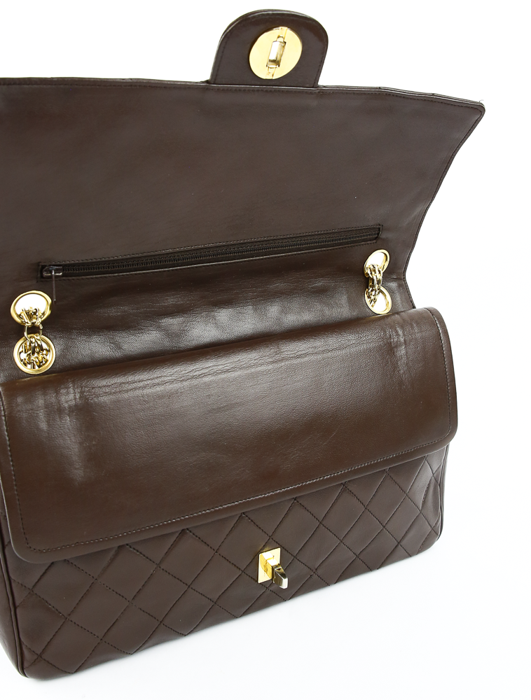 interior view of Chanel Chocolate Brown Vintage Medium Double Flap Bag