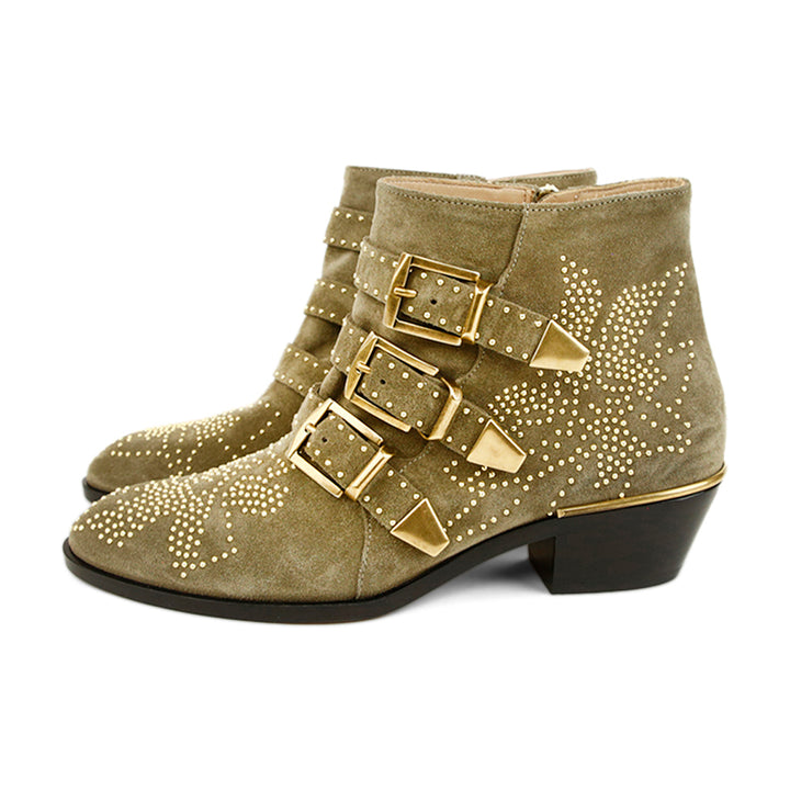 Chloé Susanna Gray Studded Suede Ankle Boots