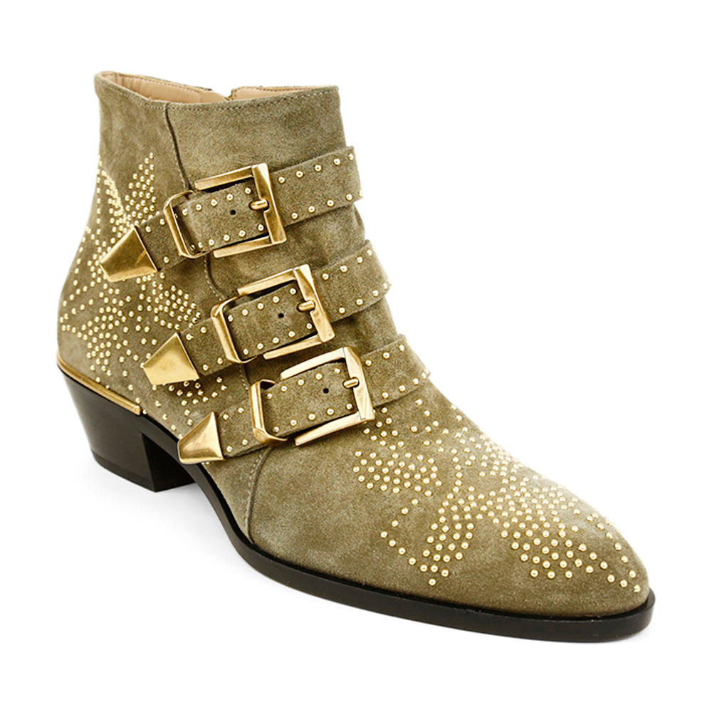 Chloé Susanna Gray Studded Suede Ankle Boots