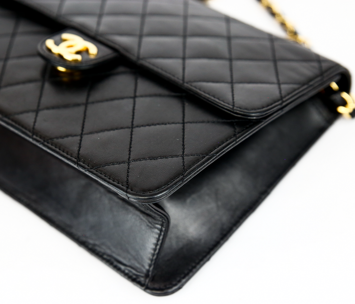 corner view of Chanel Vintage Black Quilted Leather Single Flap Bag