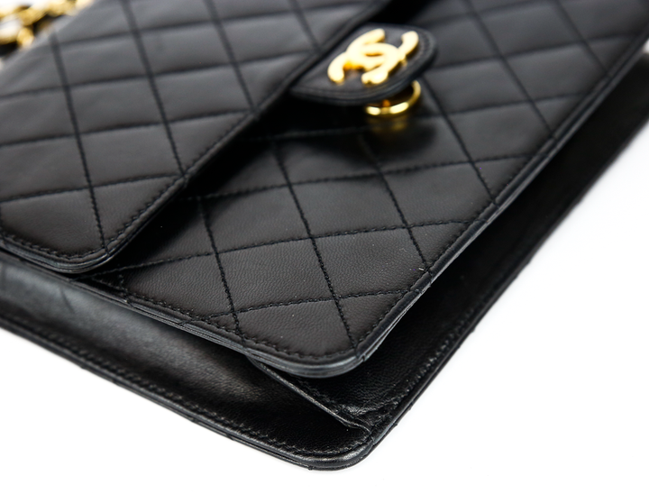 corner view of Chanel Vintage Black Quilted Leather Single Flap Bag