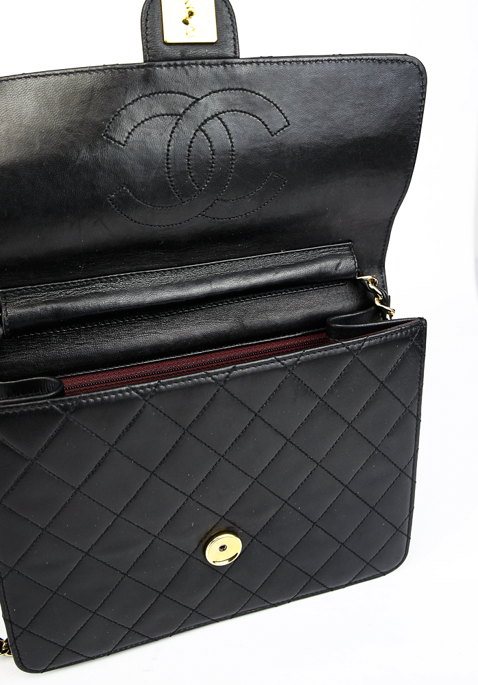 interior view of Chanel Vintage Black Quilted Leather Single Flap Bag