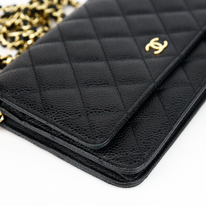 Chanel Black Quilted Caviar Leather Wallet on Chain