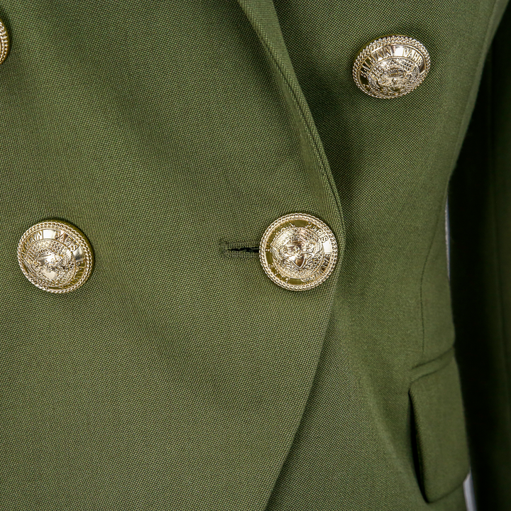 Button view of Balmain Olive Wool Double Breasted Jacket