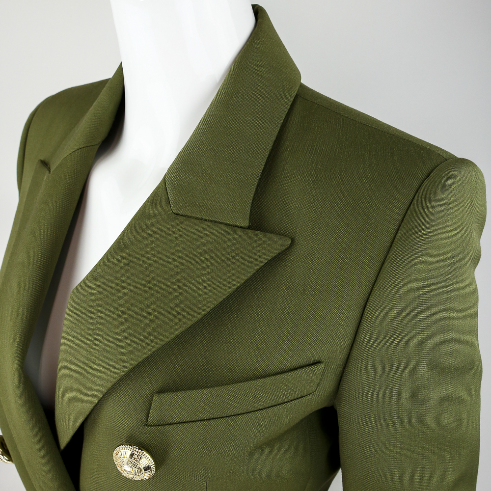 Collar view of Balmain Olive Wool Double Breasted Jacket