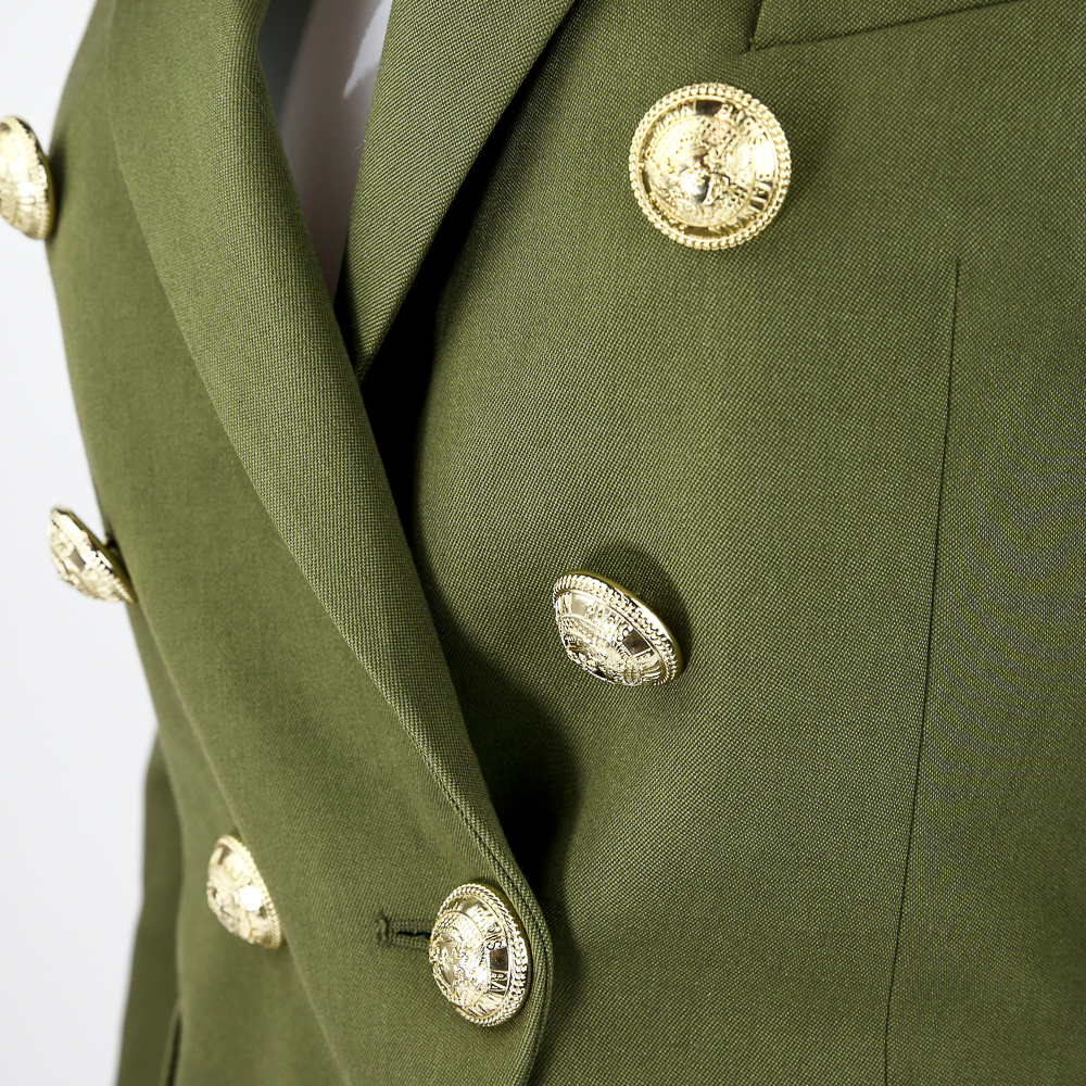 Button view of Balmain Olive Wool Double Breasted Jacket
