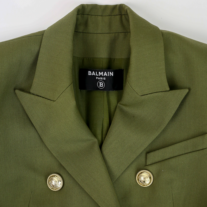 Balmain Olive Wool Double Breasted Jacket