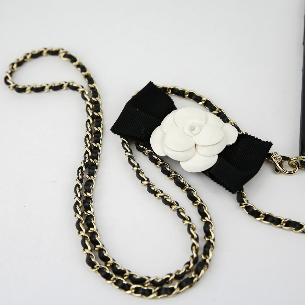 Chanel Black Quilted Leather Phone Case With Camellia Chain Chanel Black Quilted Leather Phone Case With Camellia Chain