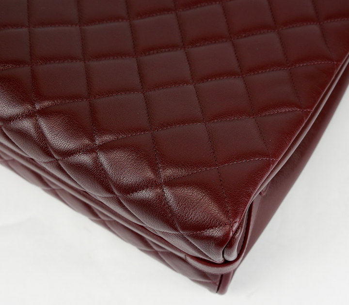 corner view of Chanel Burgundy Caviar Leather Rock Shopping Tote