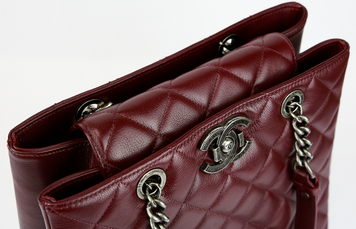 top view of Chanel Burgundy Caviar Leather Rock Shopping Tote