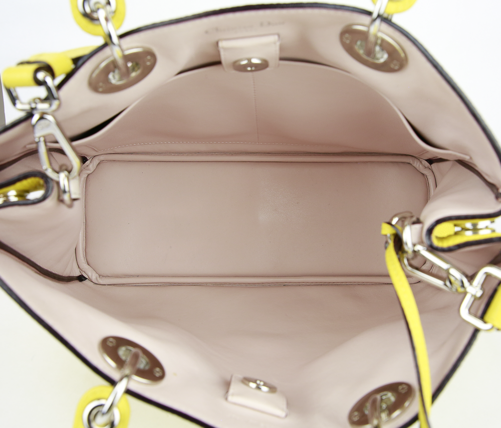 interior view of Dior Yellow Pebbled Leather Diorissimo Tote Bag