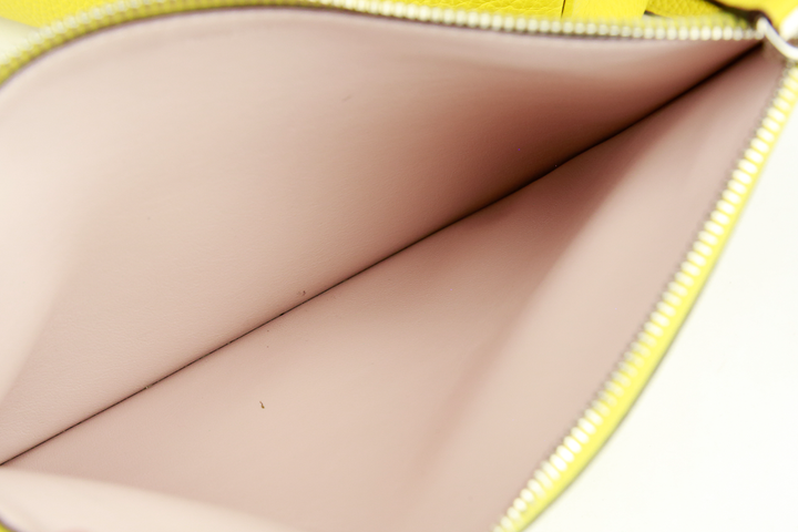interior view of pouch of Dior Yellow Pebbled Leather Diorissimo Tote Bag