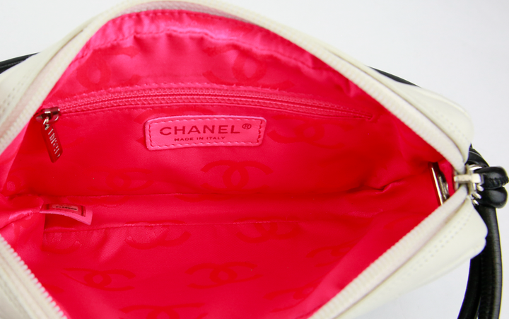 interior view of Chanel Ligne Cambon White Pochette Bag