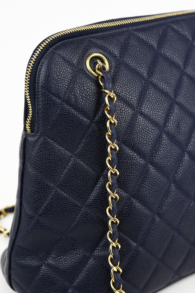 strap view of Chanel Vintage Navy Caviar Quilted Dome Handbag