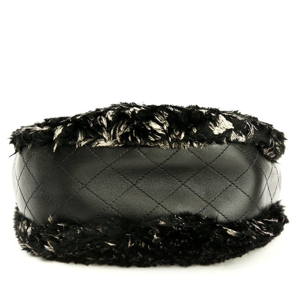 Base View of Chanel Black Leather & Painted Fur Frame Bag