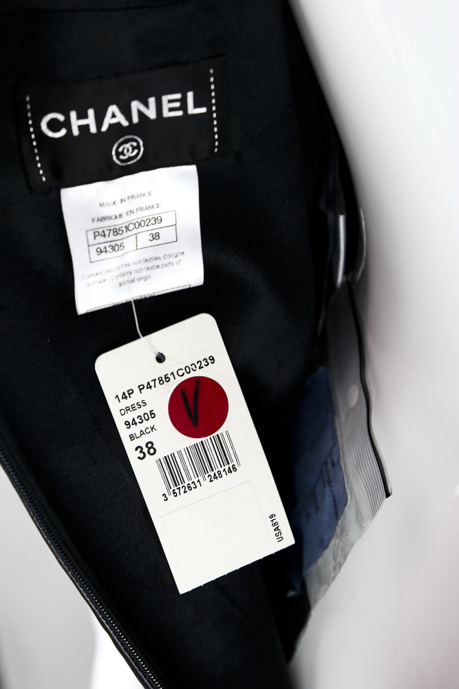 tag view of Chanel Black Lambskin Leather Cap Sleeve Midi Dress